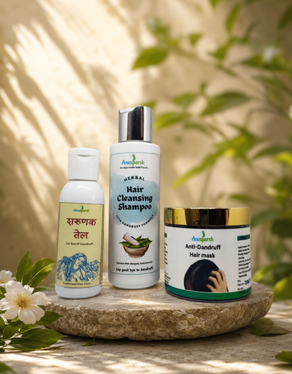 Anusparsh Anti-Dandruff Hair Care Kit Combo | Anti-Dandruff Hair Oil + Herbal Hair Cleansing Shampoo + Anti-Dandruff Hair Mask