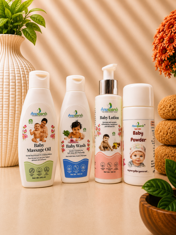 Anusparsh Baby Essential Care Kit Combo | Baby Massage Oil + Baby Wash + Baby Lotion + Baby Powder
