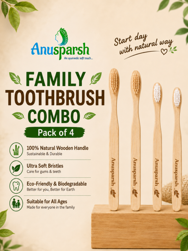 Anusparsh Family Toothbrush Combo (Pack of 4) | Natural Bamboo Toothbrushes for Whole Family