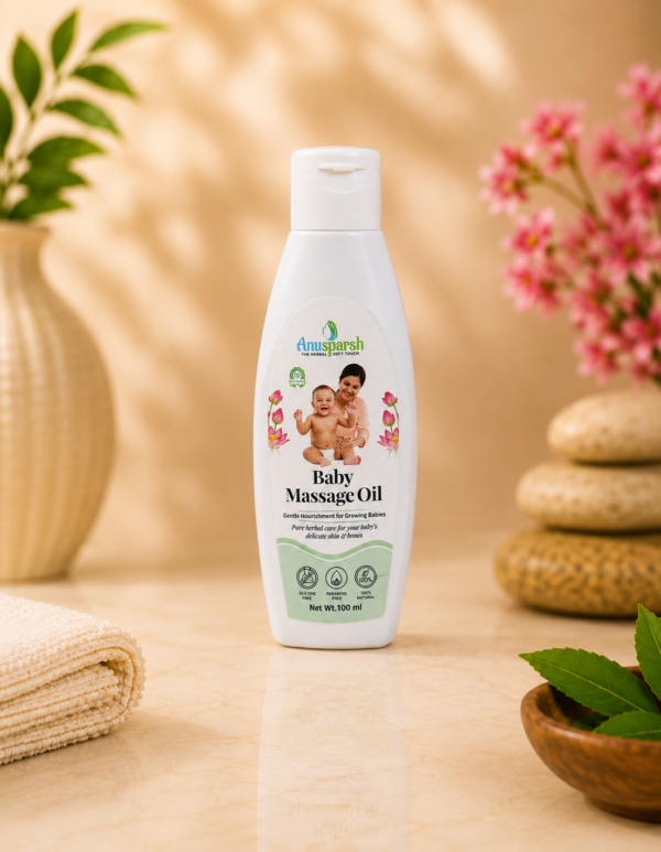 Anusparsh Baby Massage Oil – Gentle Ayurvedic Nourishment for Growing Babies