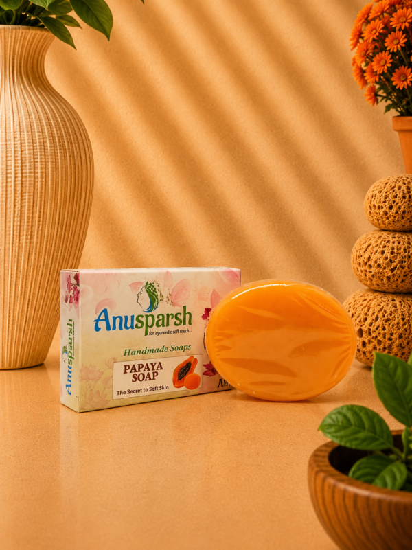 Anusparsh Papaya Soap | Handmade Skin Brightening & Soft Skin Soap